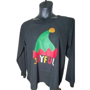 North Pole Black Fleece Size XXL Lounge Shirt Joyful Spellout Elf Hat Graphic